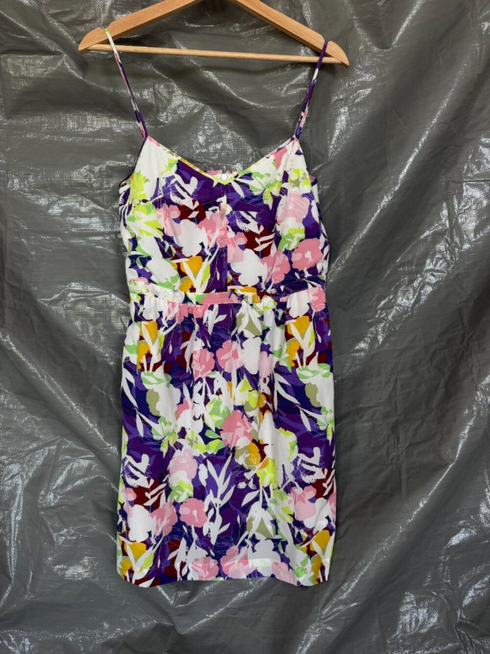 J Crew Floral Mini Dress Womens 10 White Purple Pink Summer Party